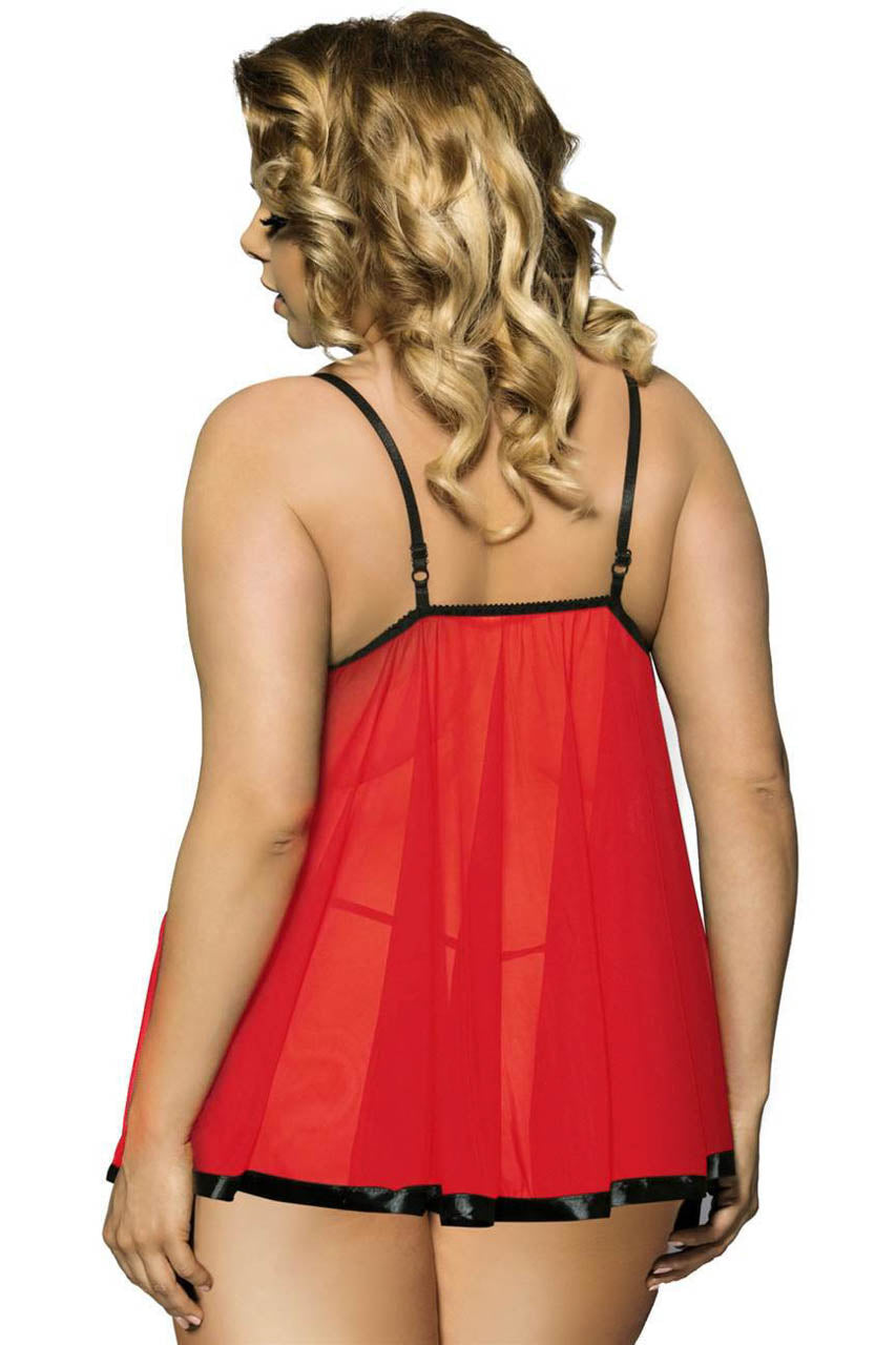 3wishes.com Babydolls - Plus Size Red and Black Mesh Babydoll - Premium Quality